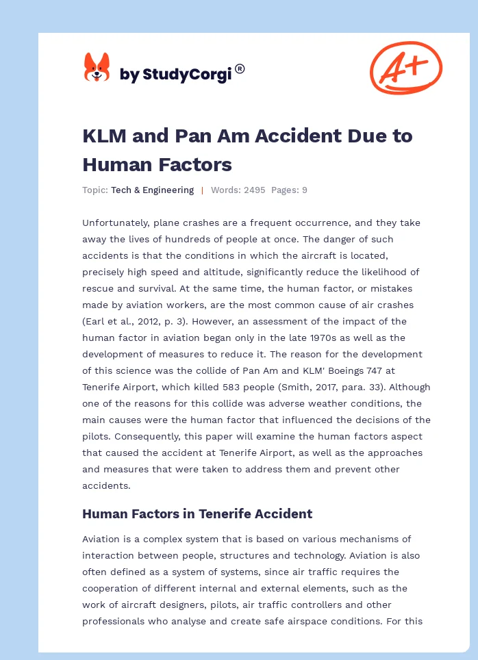 KLM and Pan Am Accident Due to Human Factors. Page 1