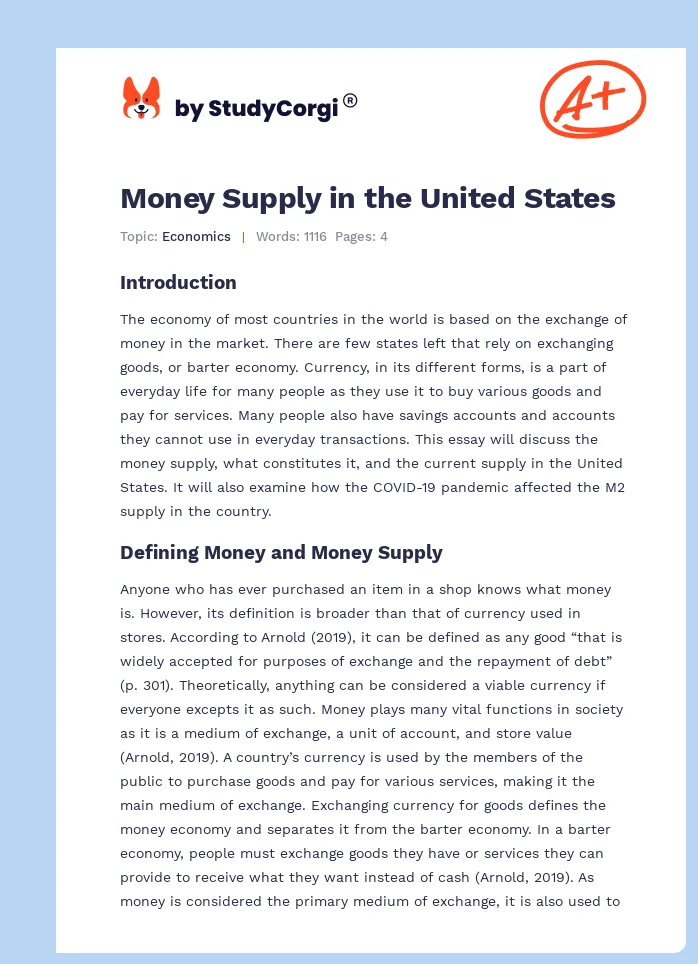 Money Supply in the United States. Page 1
