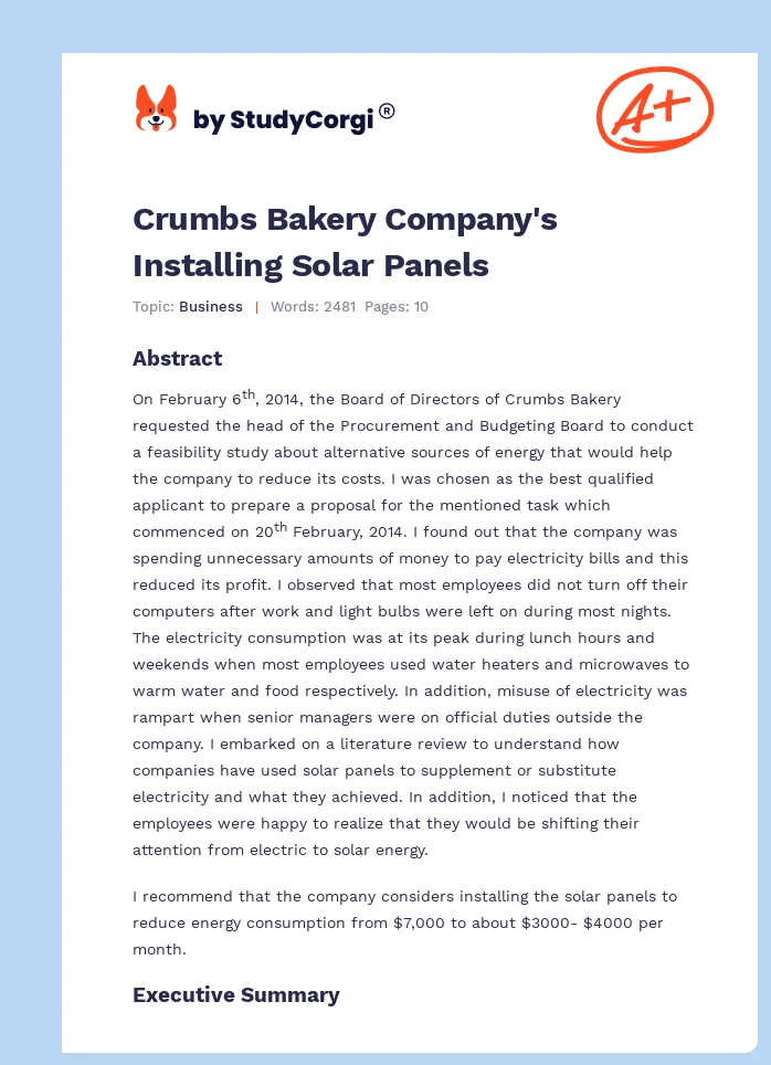Crumbs Bakery Company's Installing Solar Panels. Page 1