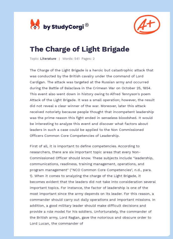 The Charge of Light Brigade. Page 1