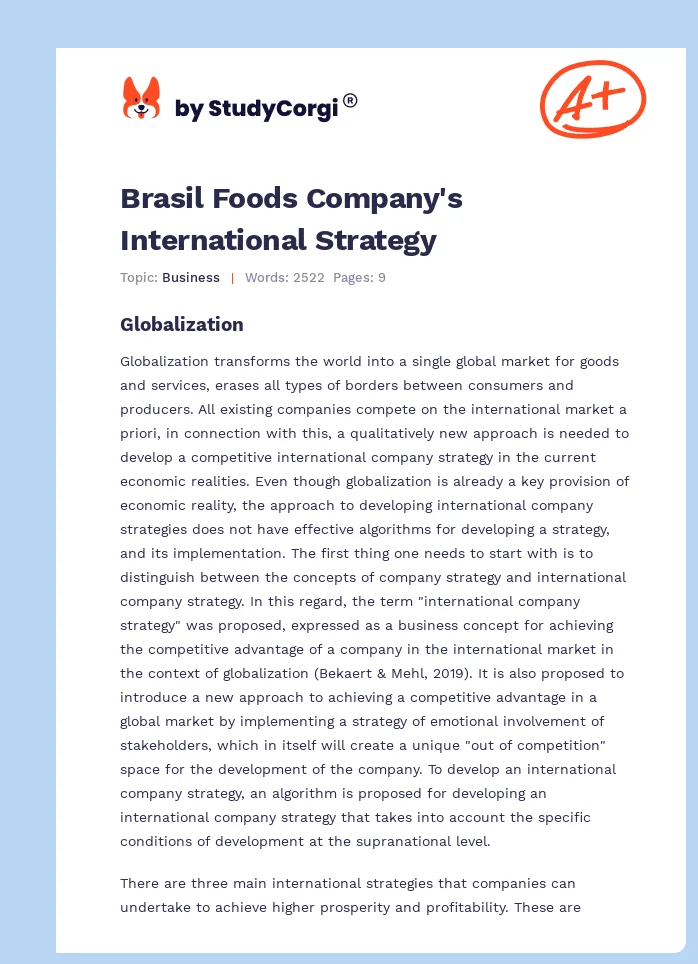 Brasil Foods Company's International Strategy. Page 1