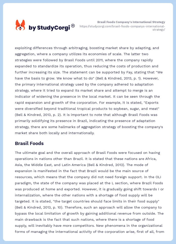 Brasil Foods Company's International Strategy. Page 2