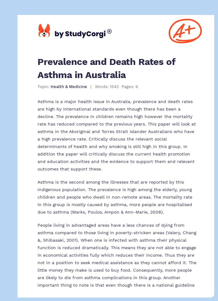 Prevalence and Death Rates of Asthma in Australia. Page 1