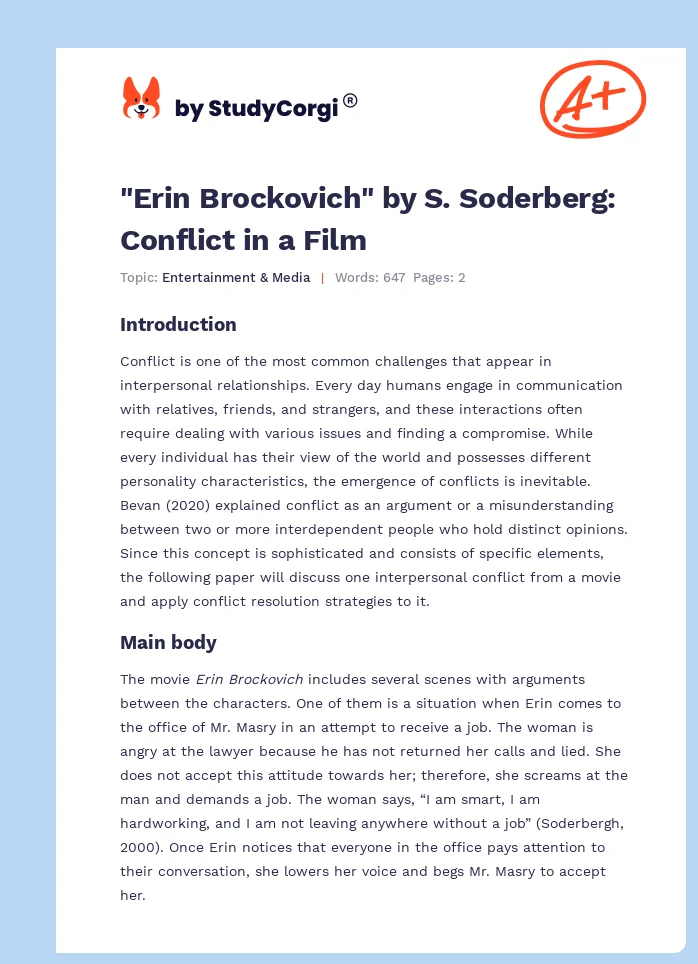 "Erin Brockovich" by S. Soderberg: Conflict in a Film. Page 1