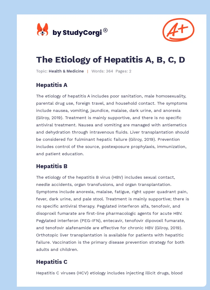 The Etiology of Hepatitis A, B, C, D. Page 1
