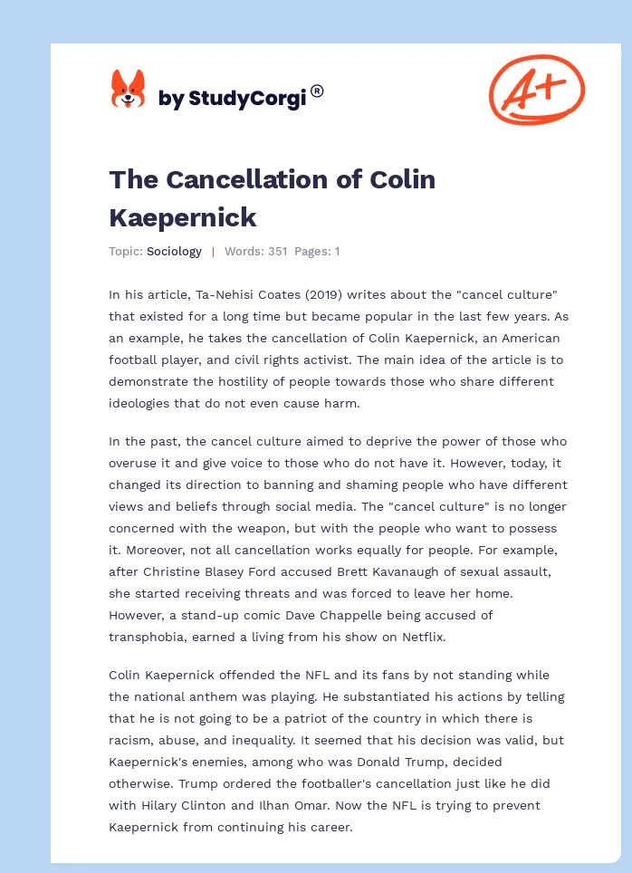 The Cancellation of Colin Kaepernick. Page 1