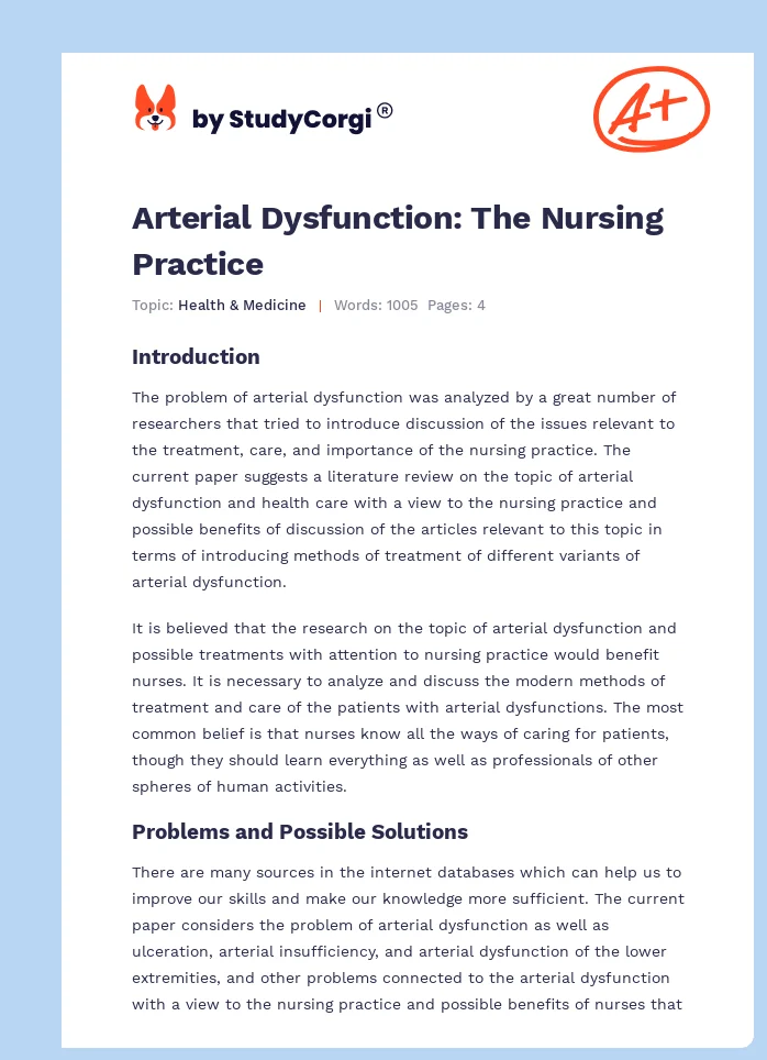 Arterial Dysfunction: The Nursing Practice. Page 1