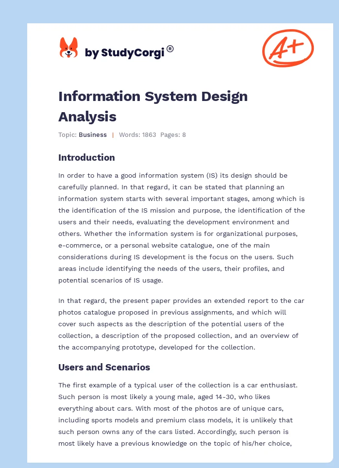 Information System Design Analysis. Page 1