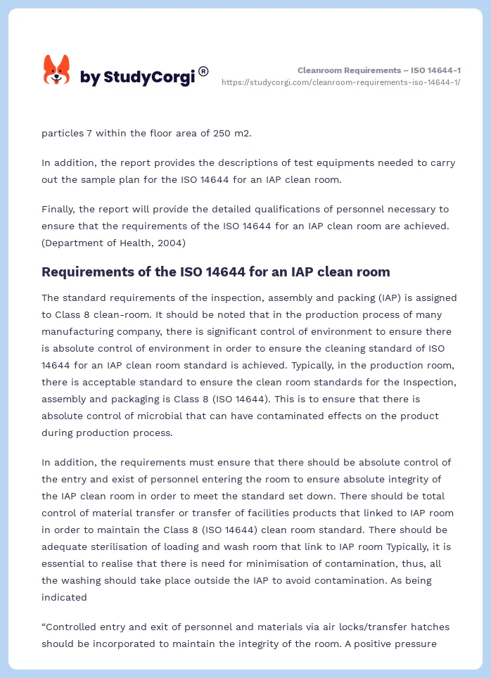 Cleanroom Requirements – ISO 14644-1. Page 2