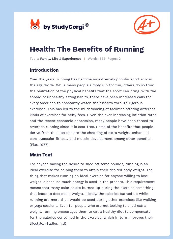 Health: The Benefits of Running. Page 1