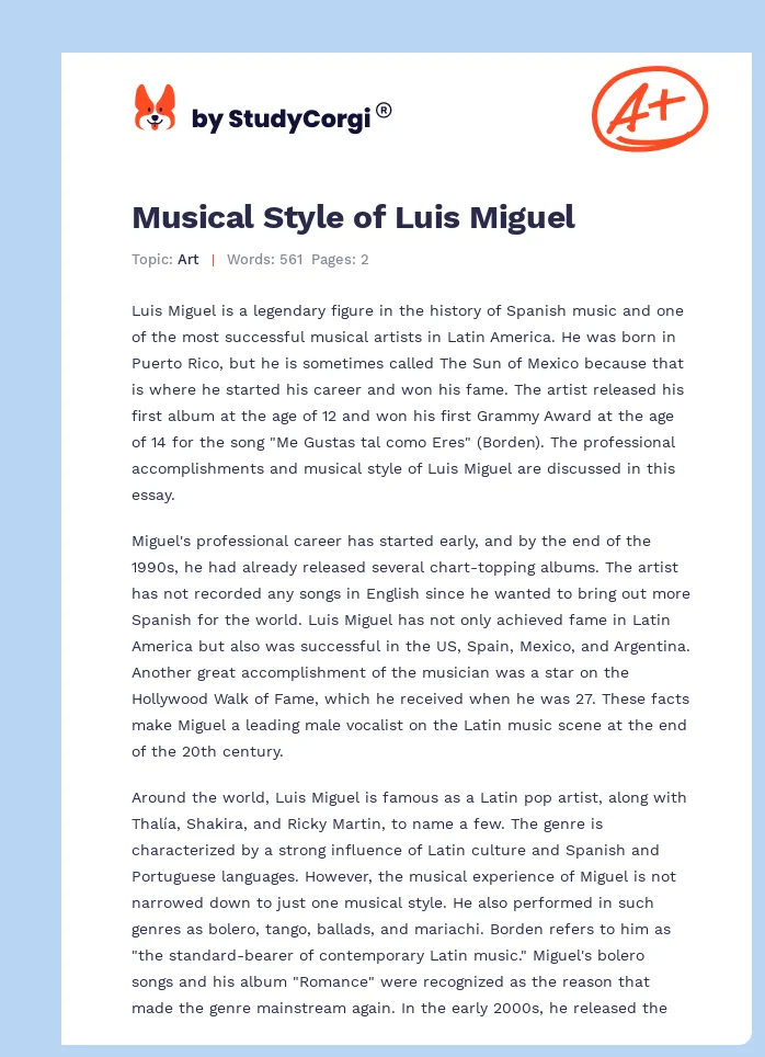 Musical Style of Luis Miguel. Page 1