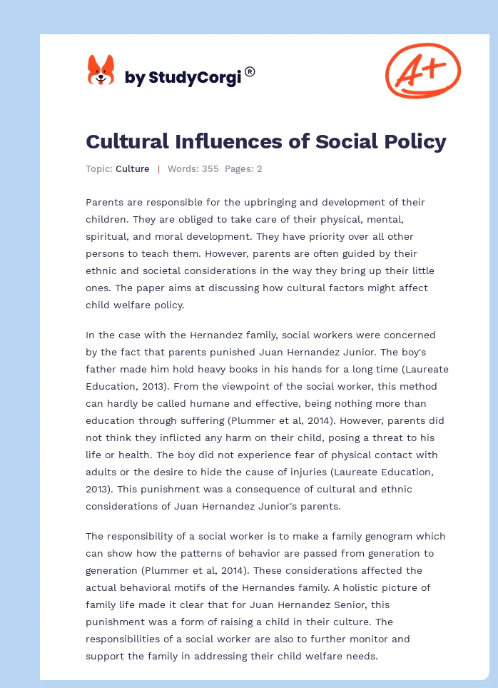 Cultural Influences of Social Policy. Page 1