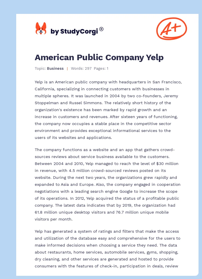 American Public Company Yelp. Page 1