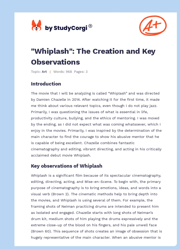 "Whiplash": The Creation and Key Observations. Page 1