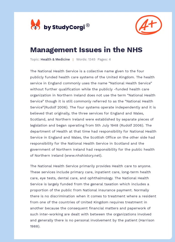 Management Issues in the NHS. Page 1