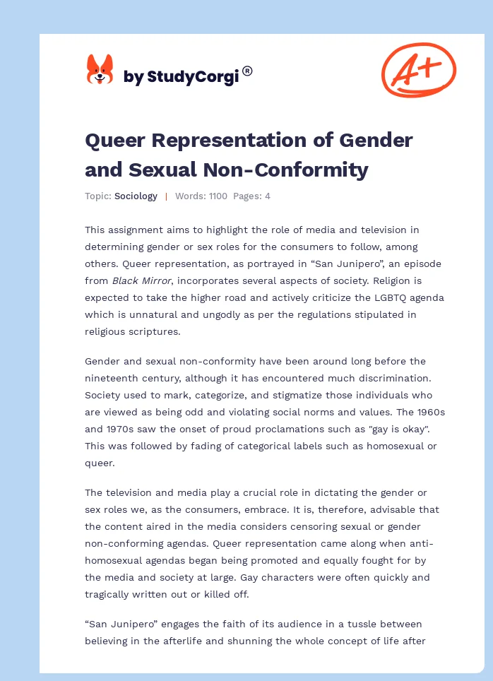 Queer Representation of Gender and Sexual Non-Conformity. Page 1