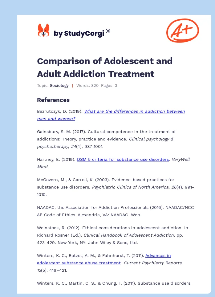 Comparison of Adolescent and Adult Addiction Treatment. Page 1