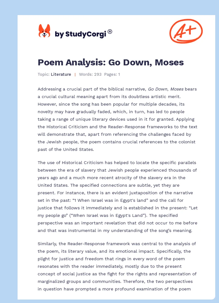 Poem Analysis: Go Down, Moses. Page 1