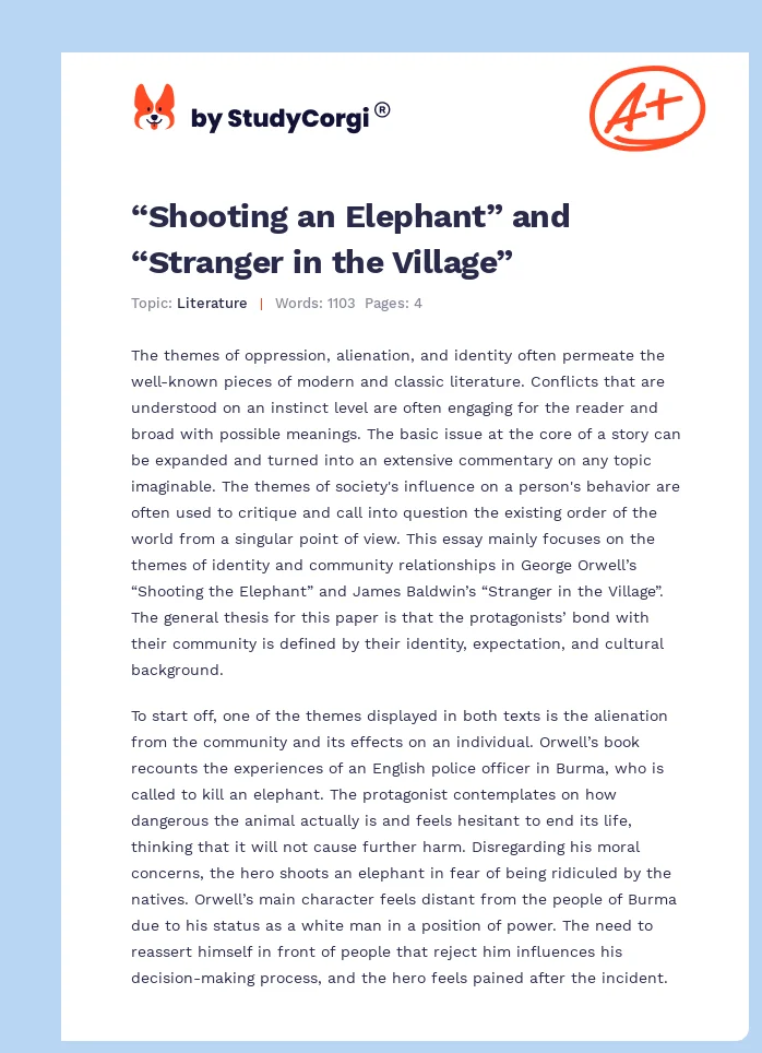 “Shooting an Elephant” and “Stranger in the Village”. Page 1