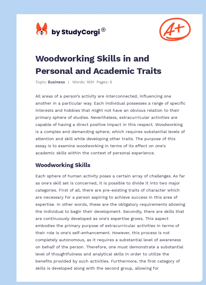 Woodworking Skills in and Personal and Academic Traits. Page 1