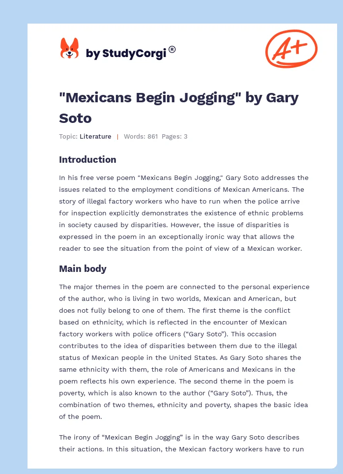 "Mexicans Begin Jogging" by Gary Soto. Page 1