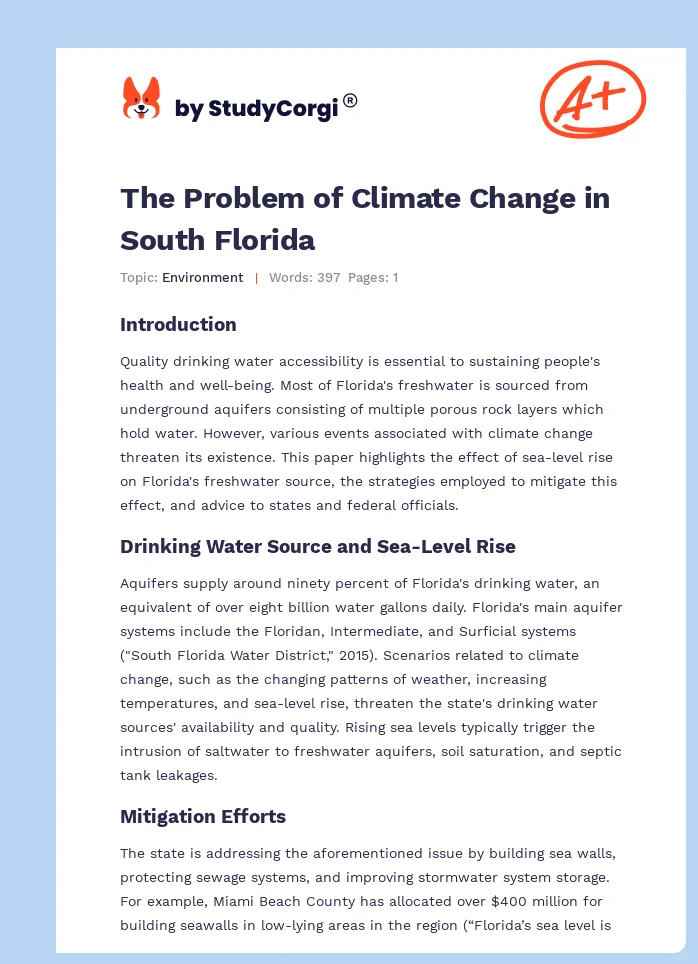 The Problem of Climate Change in South Florida. Page 1