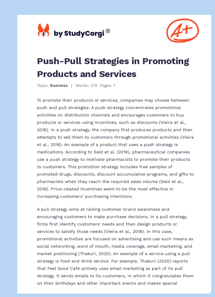 Push-Pull Strategies in Promoting Products and Services. Page 1