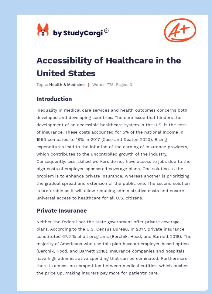 Accessibility of Healthcare in the United States. Page 1