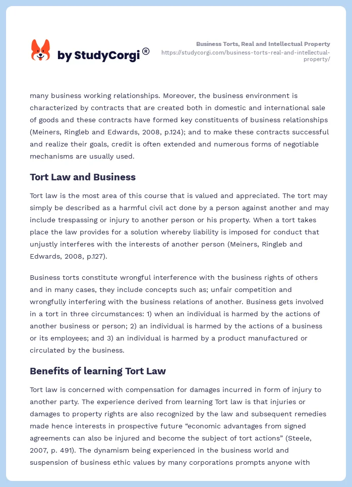Business Torts, Real and Intellectual Property. Page 2