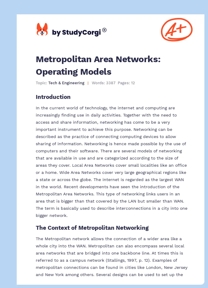 Metropolitan Area Networks: Operating Models. Page 1