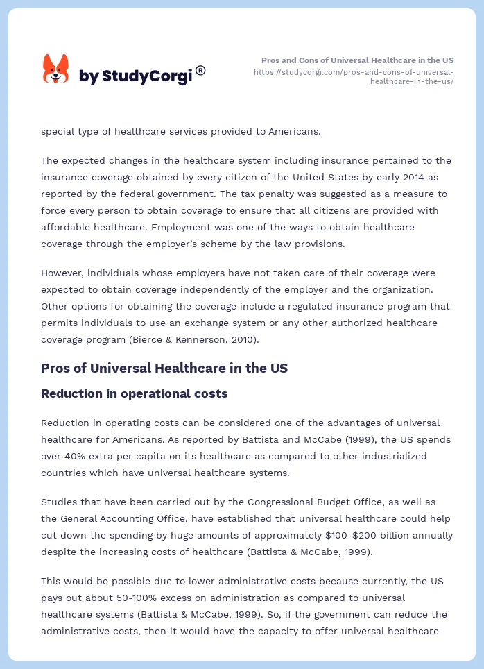 Pros and Cons of Universal Healthcare in the US. Page 2