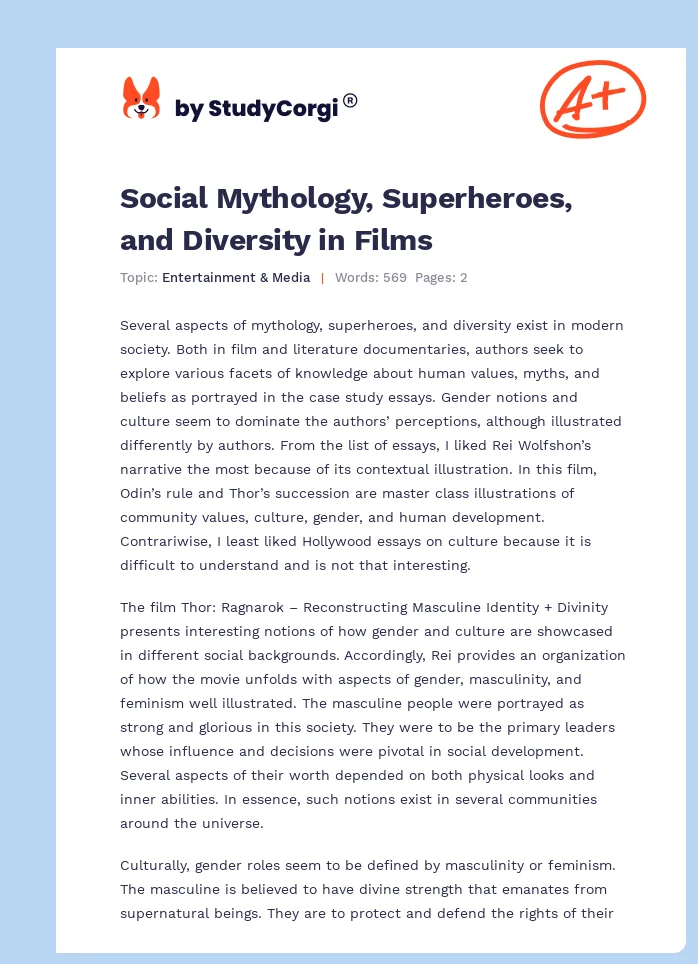 Social Mythology, Superheroes, and Diversity in Films. Page 1