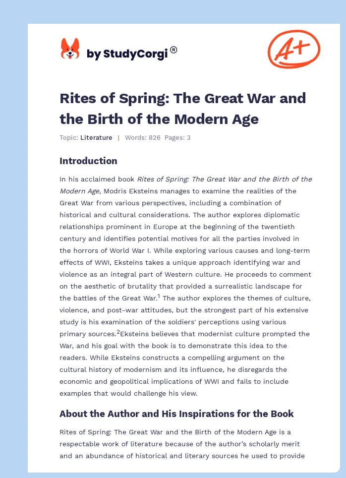 Rites of Spring: The Great War and the Birth of the Modern Age. Page 1