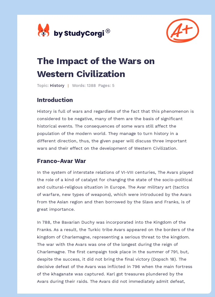 The Impact of the Wars on Western Civilization. Page 1