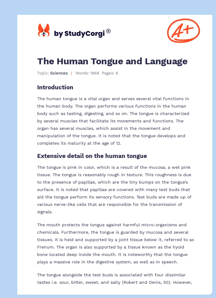The Human Tongue and Language. Page 1