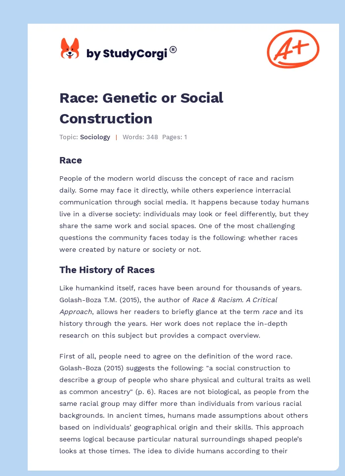 Race: Genetic or Social Construction. Page 1