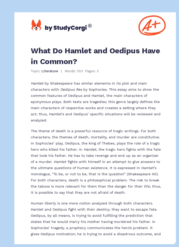 What Do Hamlet and Oedipus Have in Common?. Page 1