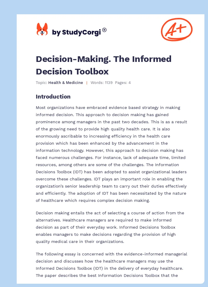 Decision-Making. The Informed Decision Toolbox. Page 1