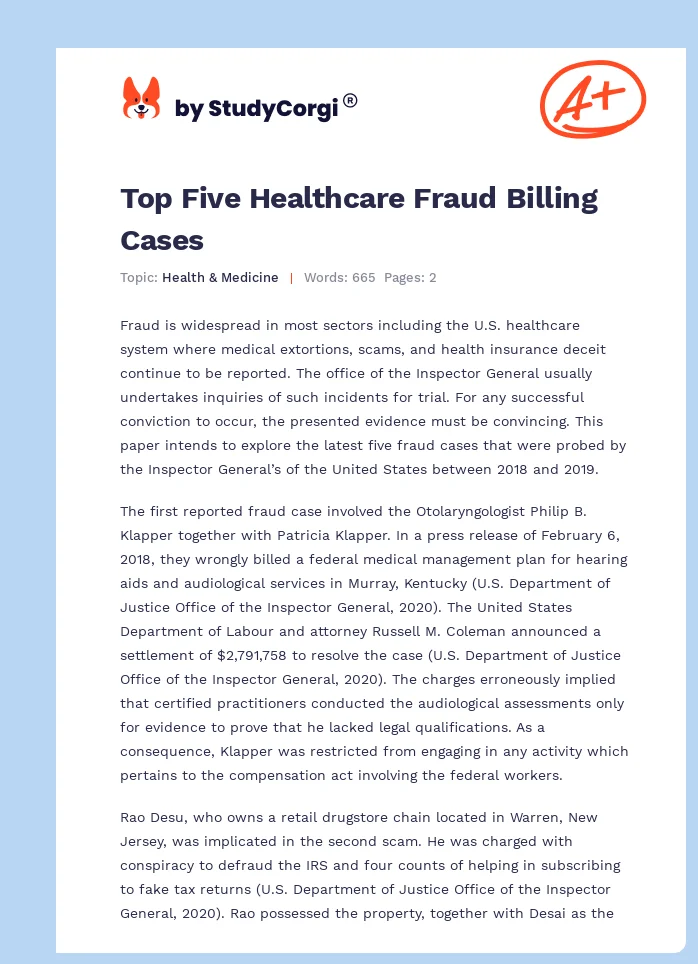 Top Five Healthcare Fraud Billing Cases. Page 1