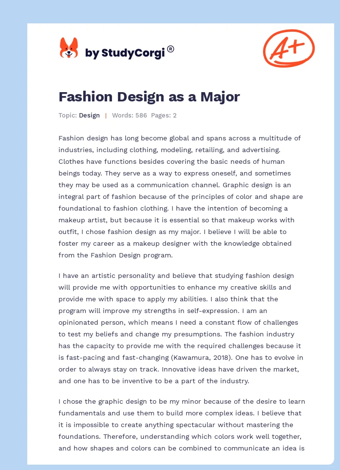 Fashion Design as a Major. Page 1