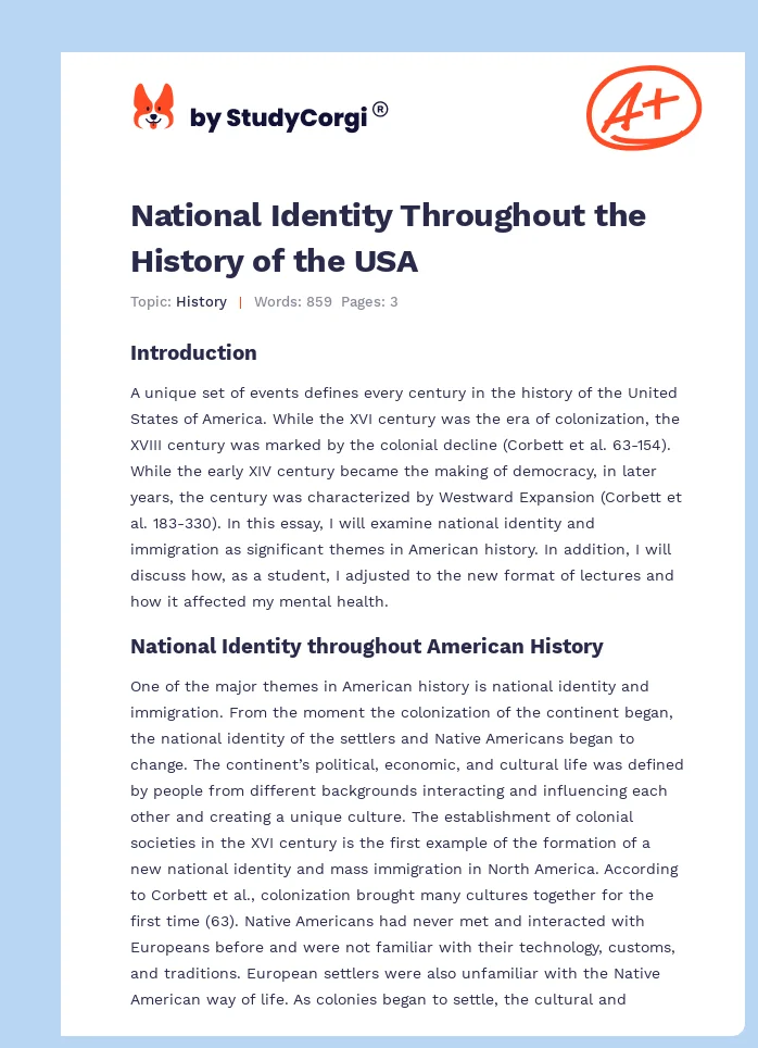 National Identity Throughout the History of the USA. Page 1
