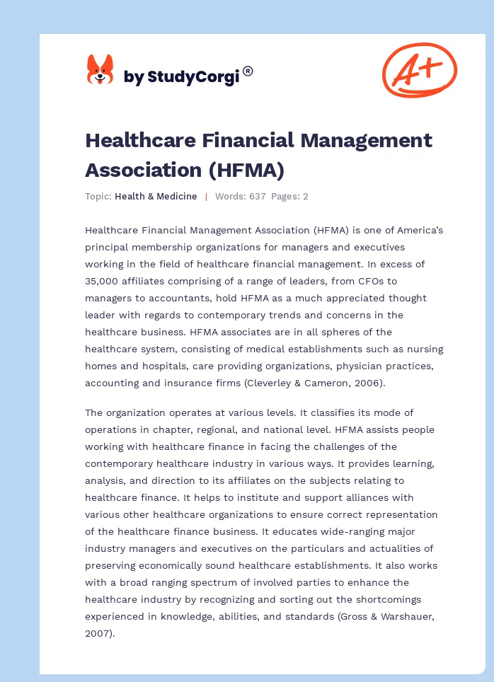 Healthcare Financial Management Association (HFMA). Page 1