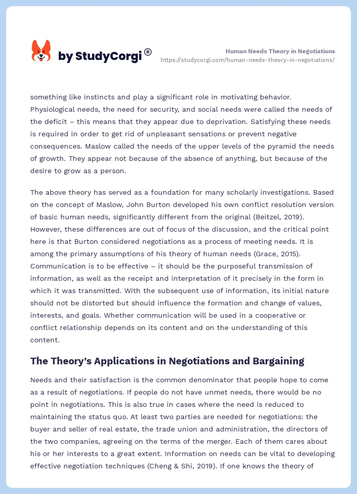 Human Needs Theory in Negotiations. Page 2