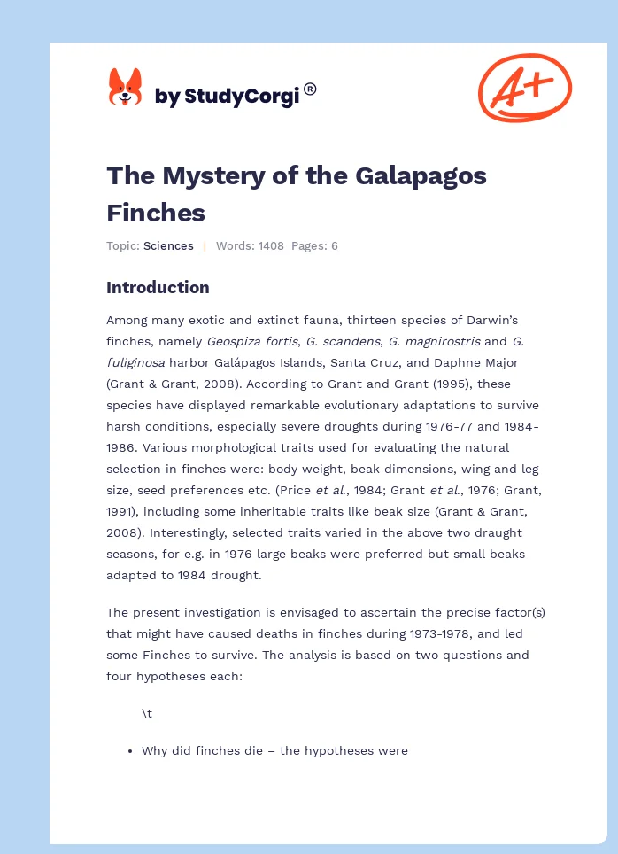 The Mystery of the Galapagos Finches. Page 1