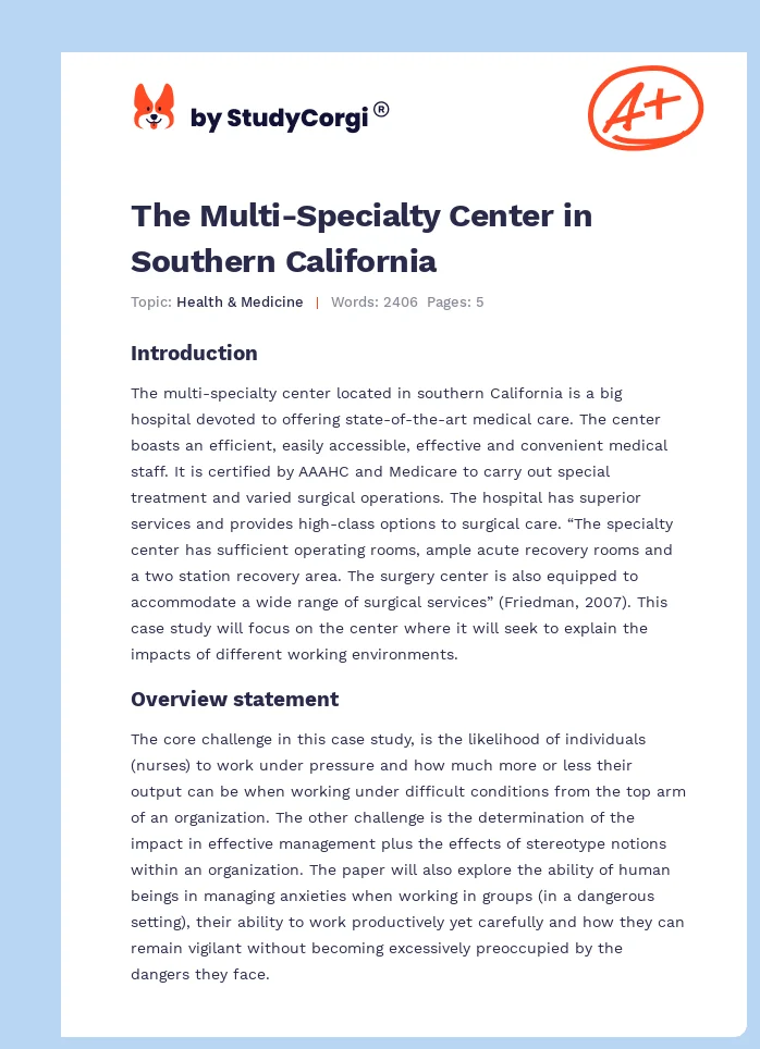 The Multi-Specialty Center in Southern California. Page 1