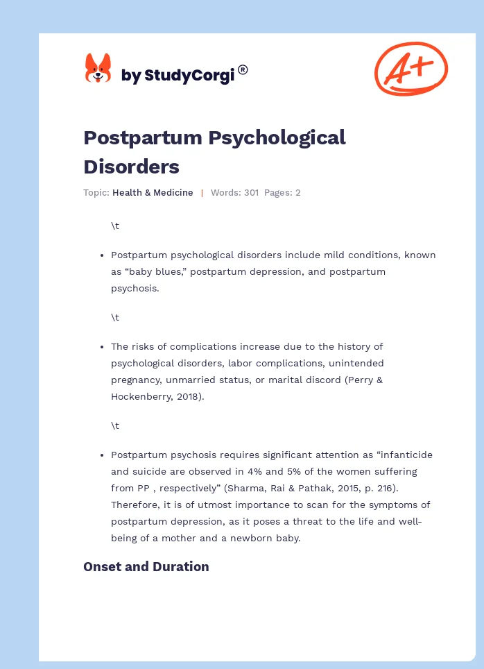 Postpartum Psychological Disorders. Page 1