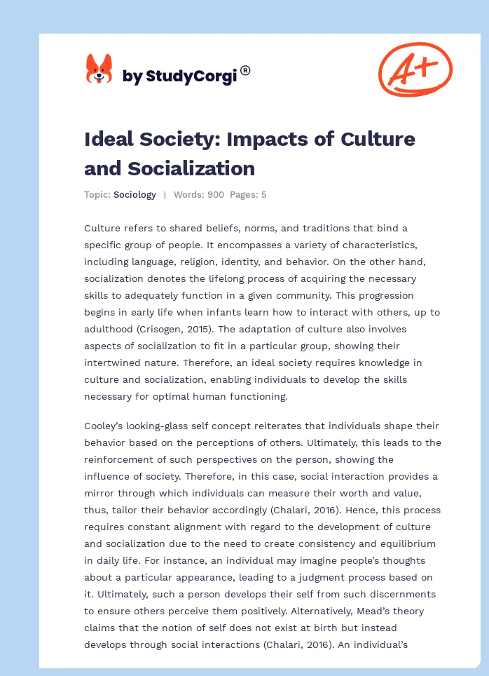 Ideal Society: Impacts of Culture and Socialization. Page 1
