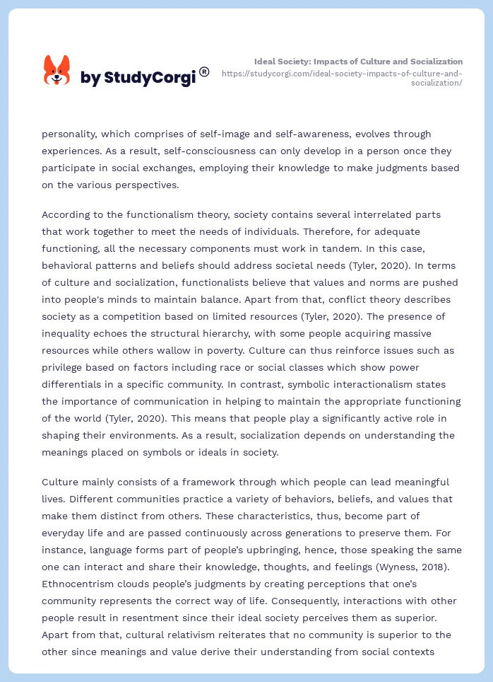 Ideal Society: Impacts of Culture and Socialization. Page 2