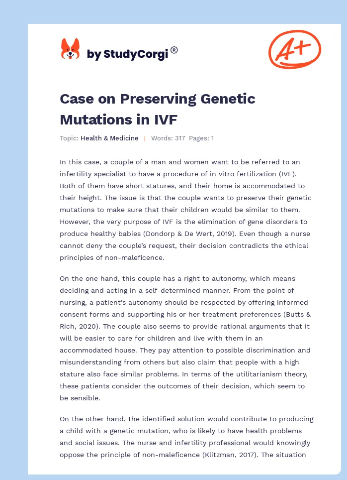 Case on Preserving Genetic Mutations in IVF. Page 1