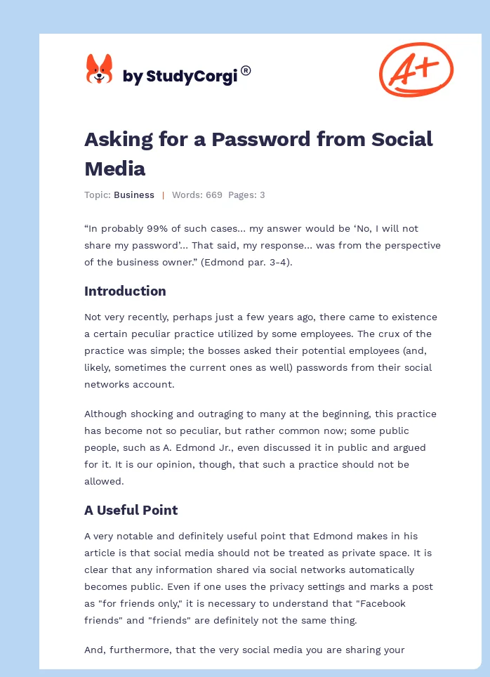 Asking for a Password from Social Media. Page 1